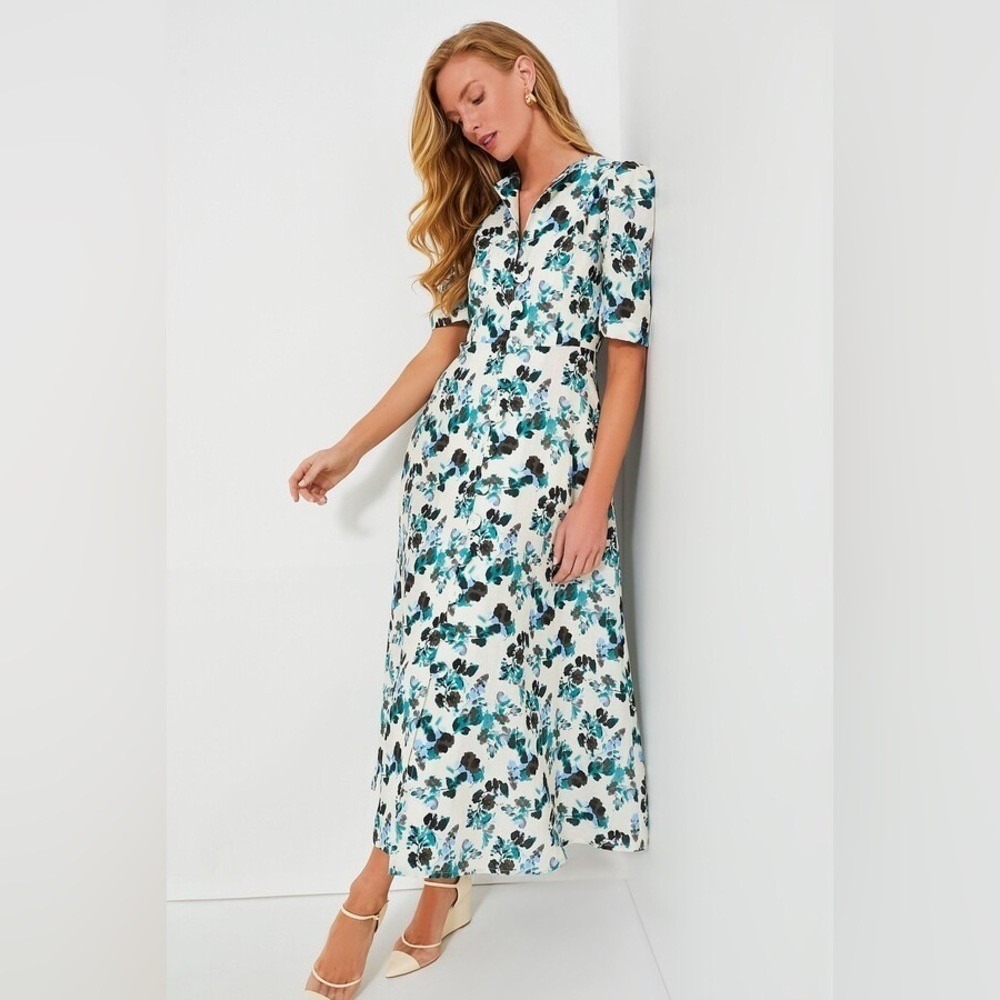 Tuckernuck Budding Bluebell Hadley Floral Print Linen Midi Dress Blue Blooms M‎